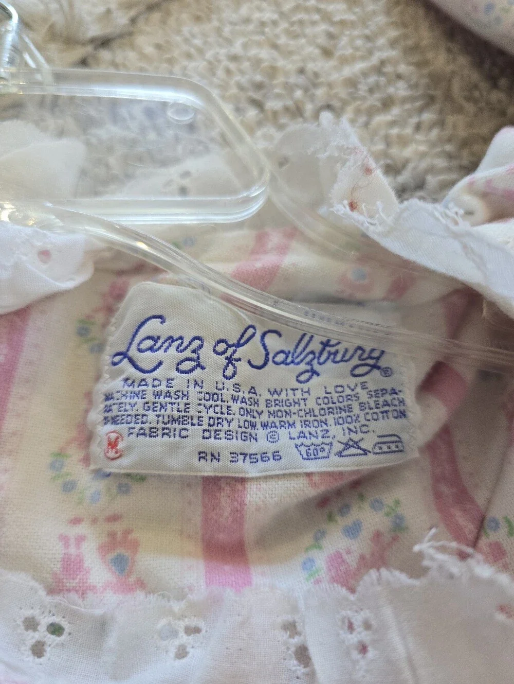 Lanz of Salzburg Nightgown Womens M Pink Floral Stripe Eyelet Lace Vintage USA